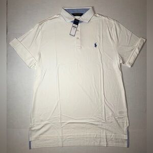 Ralph Lauren Men's Cream Polo Shirt with Blue Accents